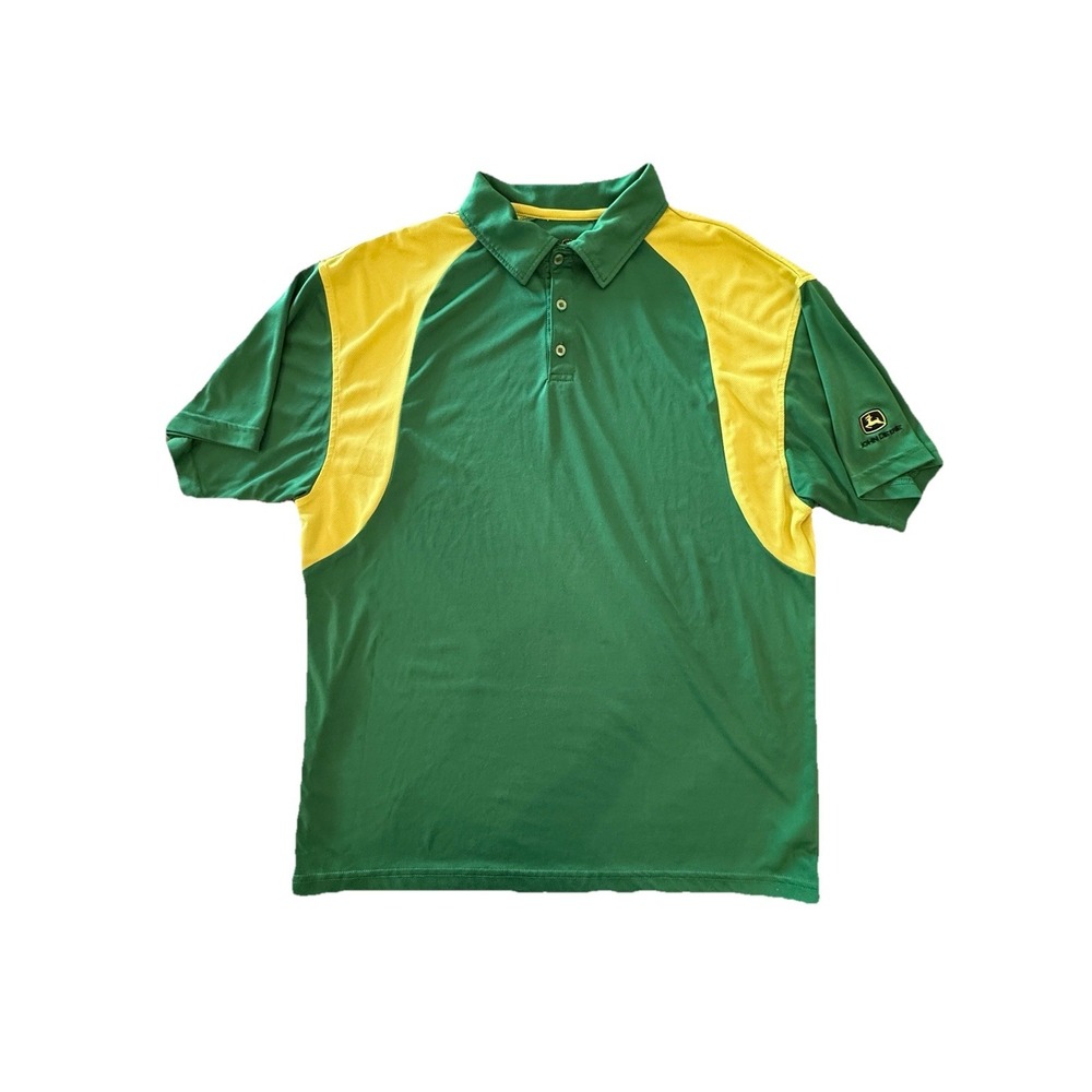 John Deere Branded Green Yellow Golf Polo Shirt Men's Large